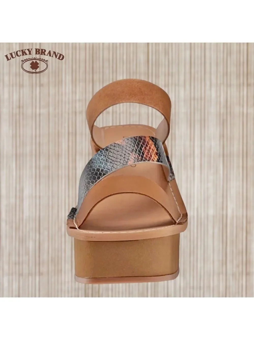 LUCKY BRAND Mimya Leather/Suede/Snake Print Strap Wedge Heeled Sandals/10M NWT